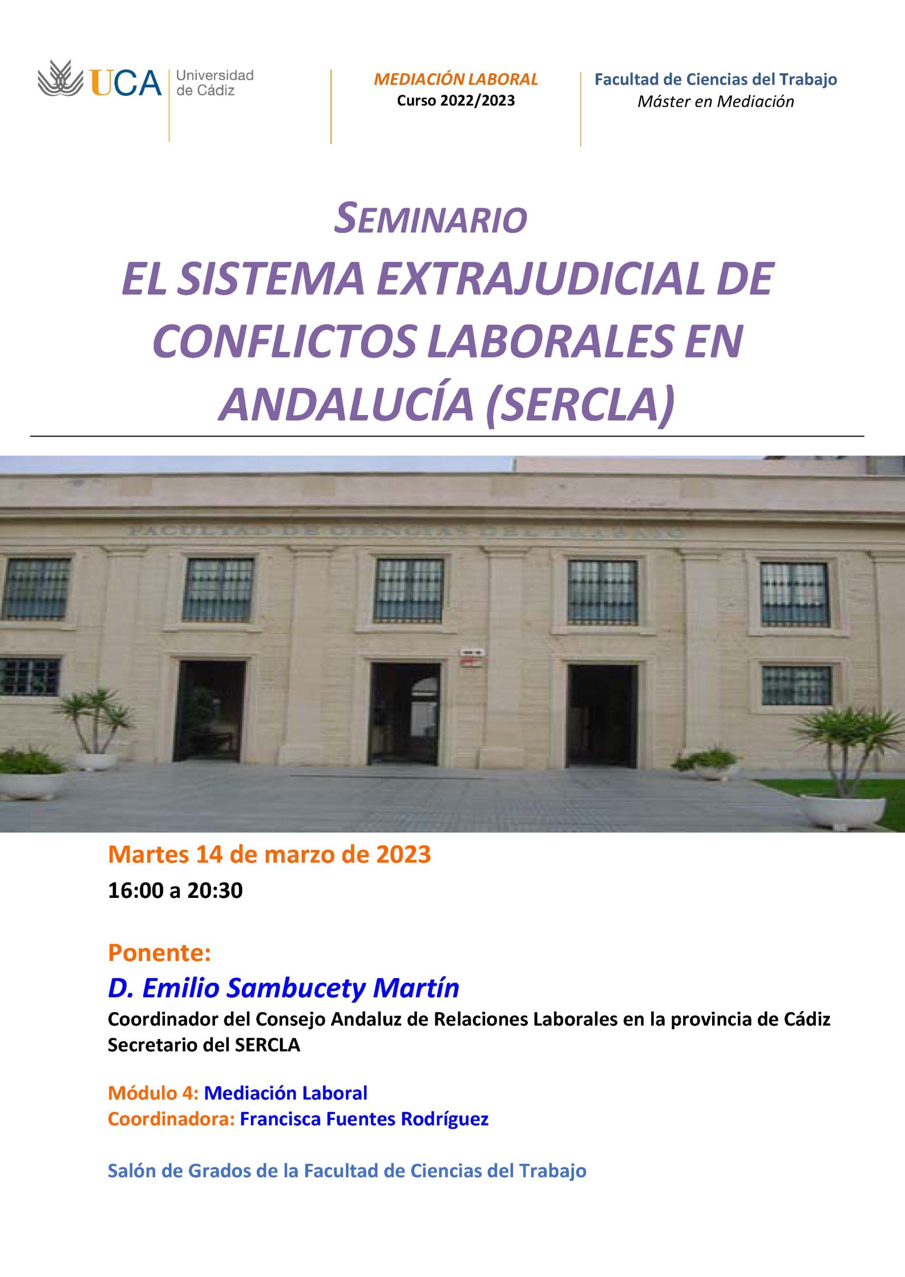 Seminario “El Sistema Extrajudicial de Conflictos Laborales en Andalucía” (SERCLA)