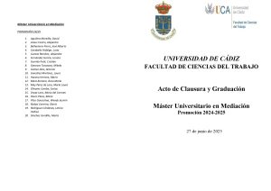 Acto de Graduación del Alumnado del Máster Universitario en Mediación, Promoción 2024-25.