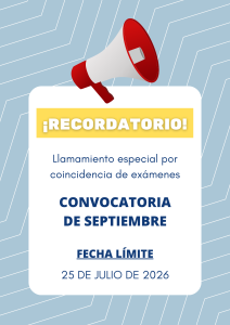 Llamamiento Especial Convocatoria de Septiembre de 2026