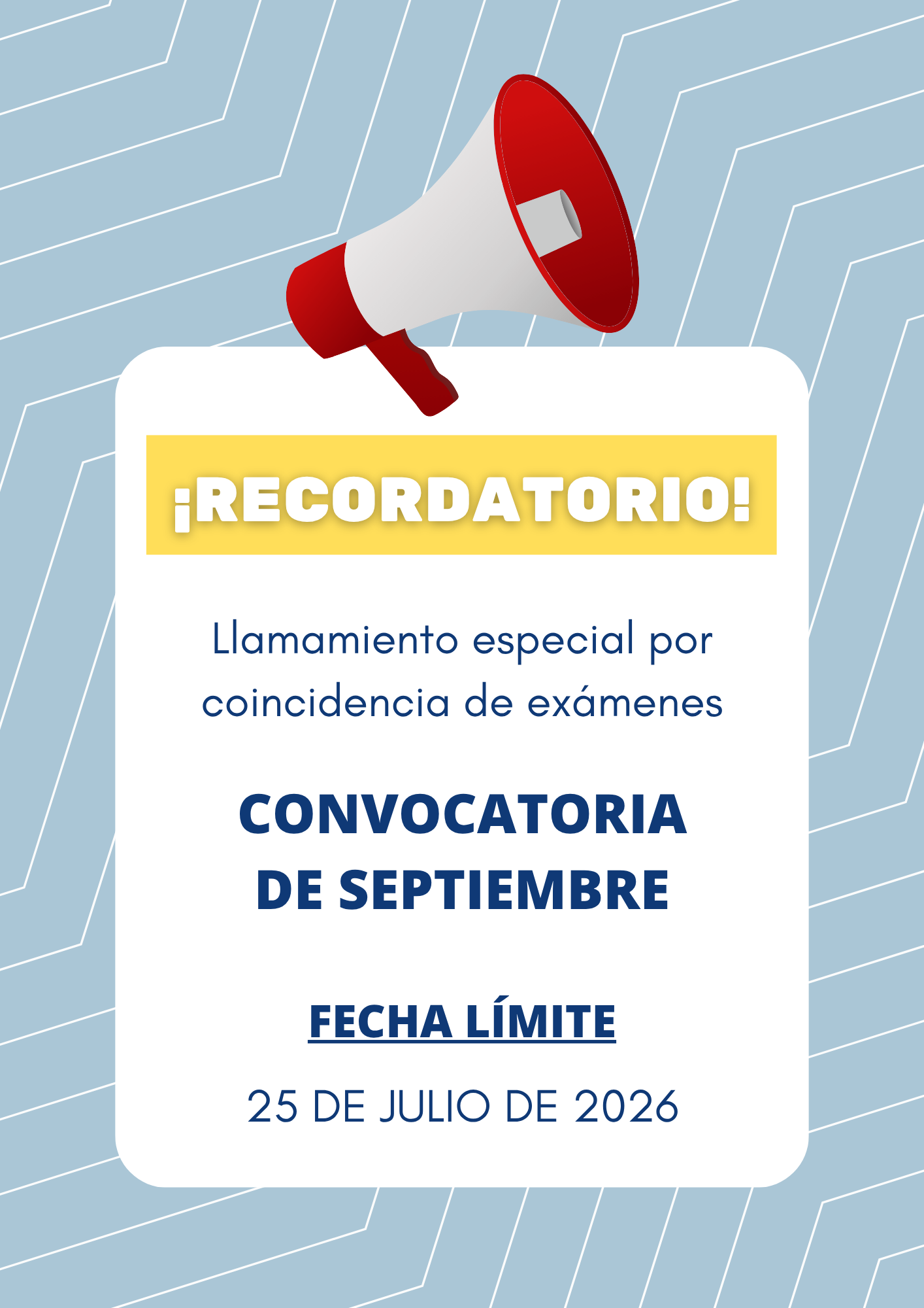 Llamamiento Especial Convocatoria de Septiembre de 2026